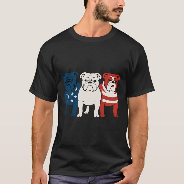 T-shirt Drapeau Bulldog 4 juillet Amoureux des chiens Homm (Devant)