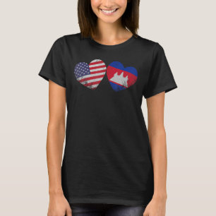 T-shirt Drapeau Cambodgien Américain Famille Patriotique S
