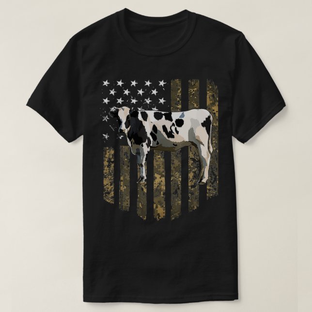 T-shirt Drapeau Camion Américain Noir Blanc Vache 4 juille (Design devant)