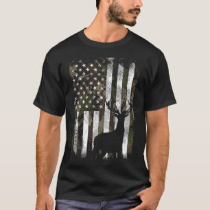 T-shirt Drapeau Camo Américain Deer Elk Buck Chasse Usa Hu
