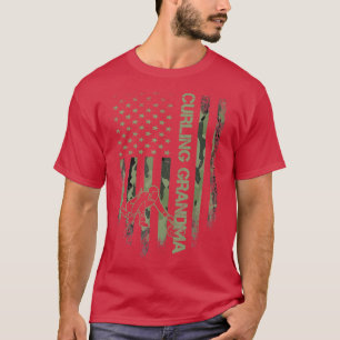 T-shirt Drapeau Camo Américain Fier Curling Grand-mère Cur