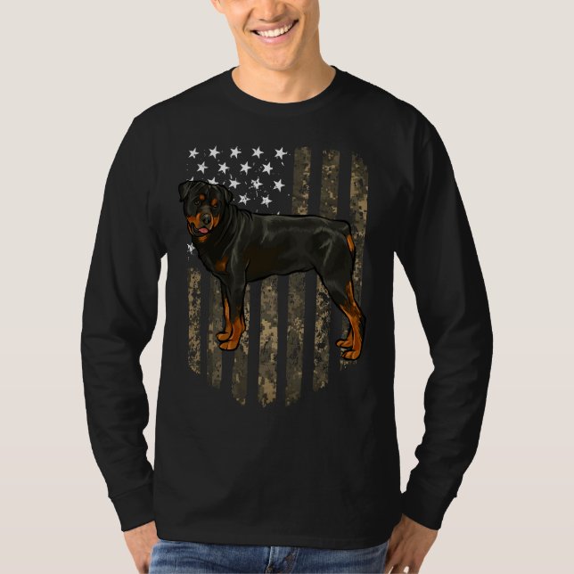 T-shirt Drapeau Camo-Américain Rottweiler 4 juillet États- (Devant)