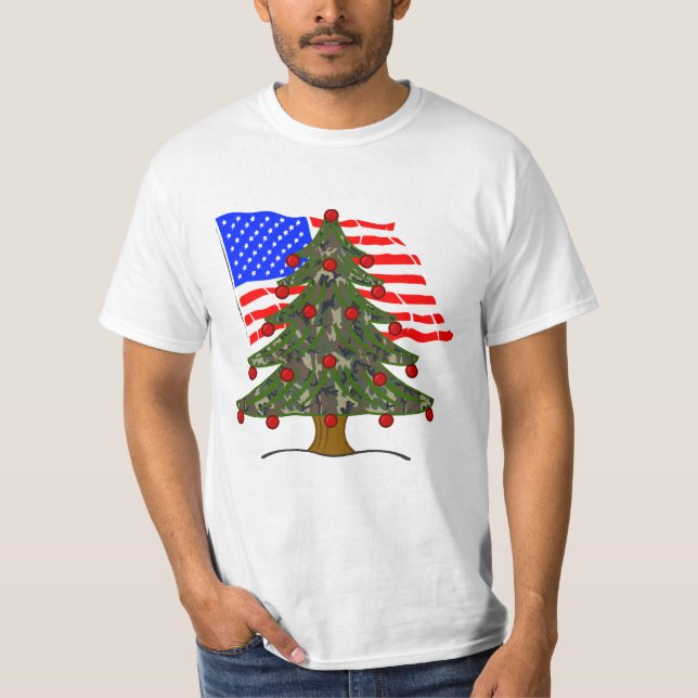 T-shirt Drapeau Camouflage Noël USA (Devant)