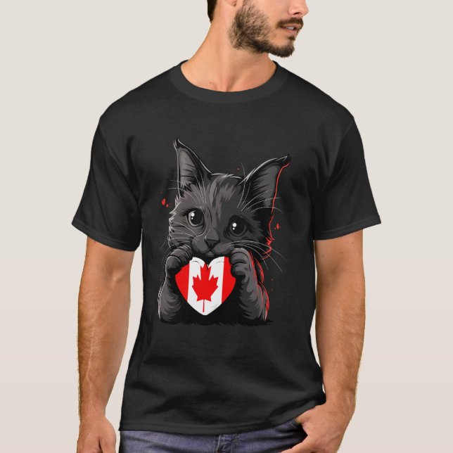 T-shirt Drapeau Canada Fierté Canadienne Chat Coeur Canada (Devant)