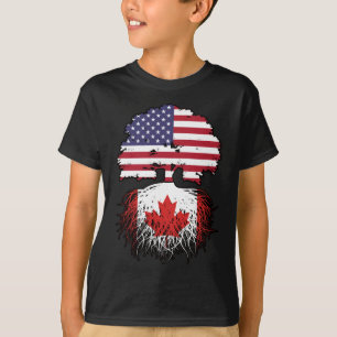 T-shirt Drapeau canadien américain des racines d'arbre