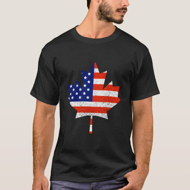 T-shirt Drapeau Canadien Américain Maple Leaf Cadeau Pour  (Devant)