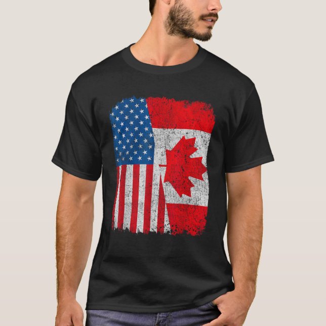 T-shirt Drapeau canadien américain moitié États-Unis Canad (Devant)