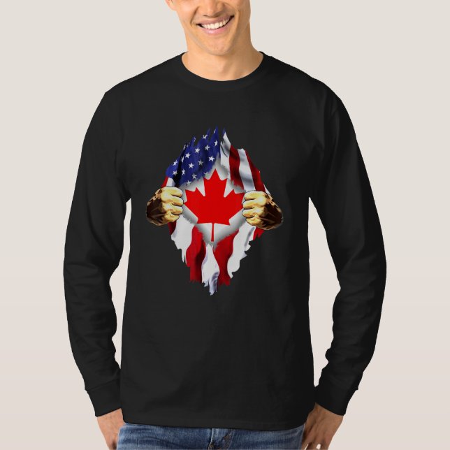 T-shirt Drapeau canadien de sang en moi Canada américain (Devant)