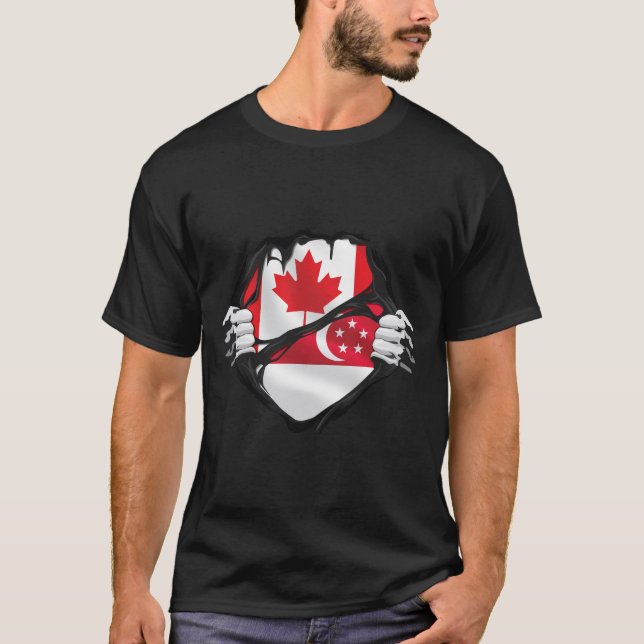 T-shirt Drapeau canadien singapourien des mains arrachées (Devant)