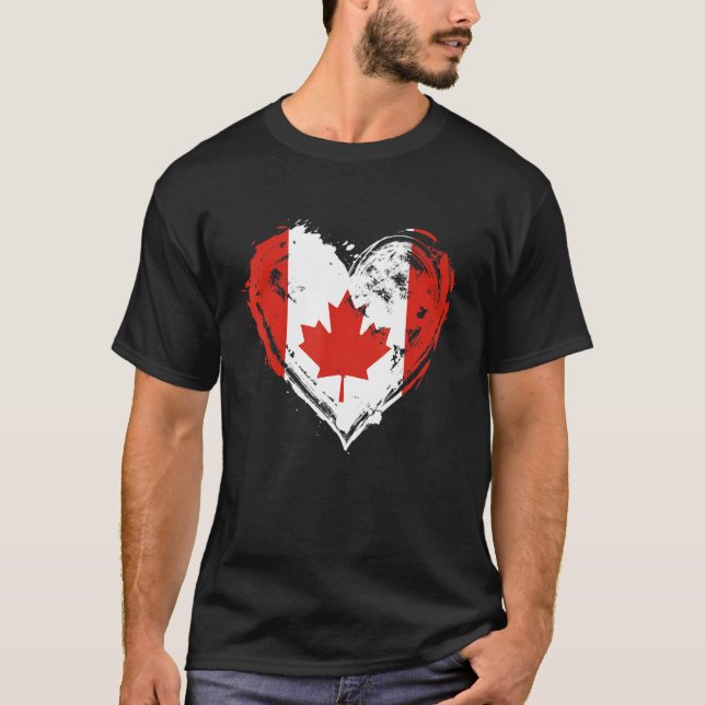 T-shirt Drapeau cardiaque rétro du Canada Feuille d'érable (Devant)