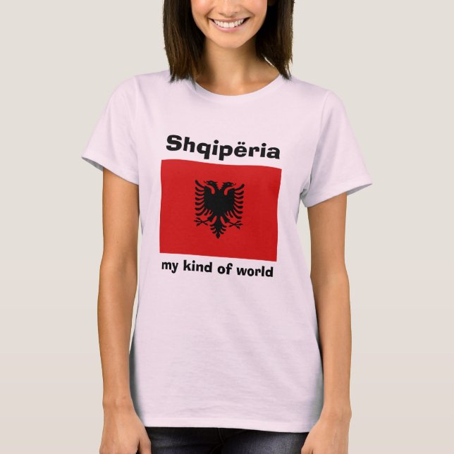 T-Shirt Drapeau + Carte + Texte Albanie (Devant)