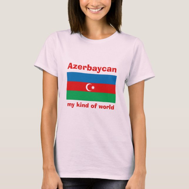T-Shirt Drapeau + Carte + Texte Azerbaïdjan (Devant)