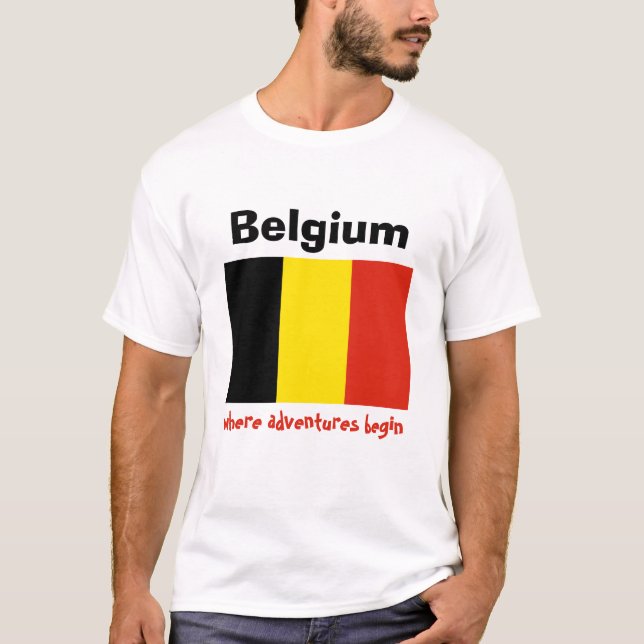 T-Shirt Drapeau + Carte + Texte Belgique (Devant)
