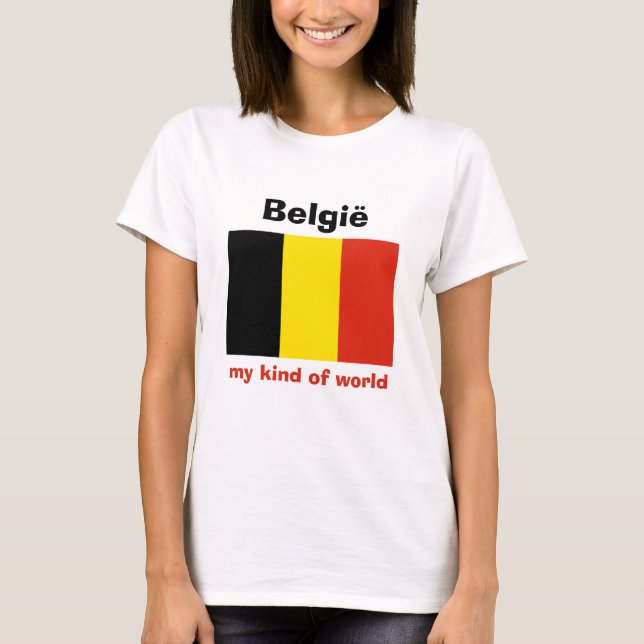 T-Shirt Drapeau + Carte + Texte Belgique (Devant)
