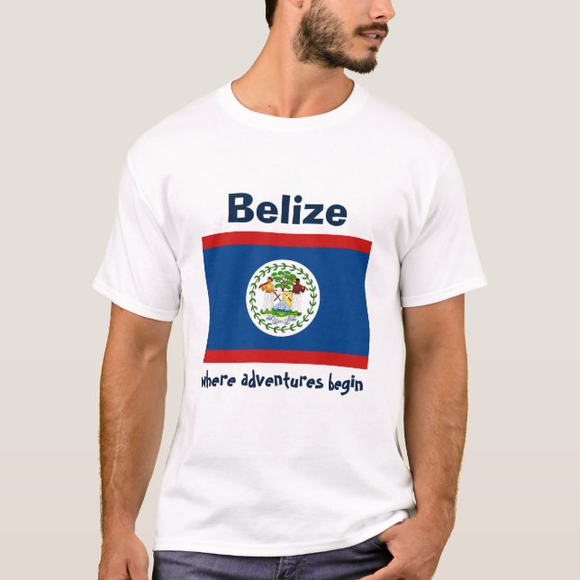 T-Shirt Drapeau + Carte + Texte Belize (Devant)