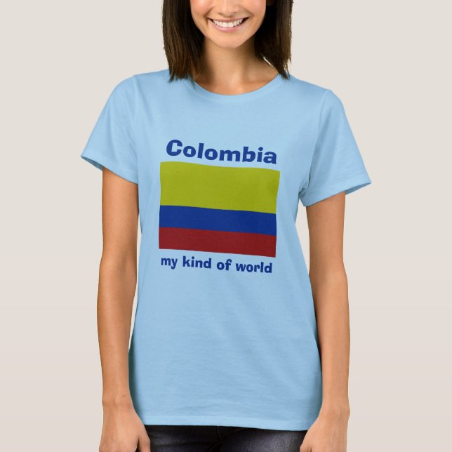 T-Shirt Drapeau + Carte + Texte Colombie (Devant)