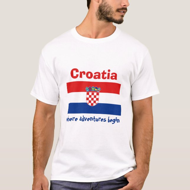 T-Shirt Drapeau + Carte + Texte Croatie (Devant)