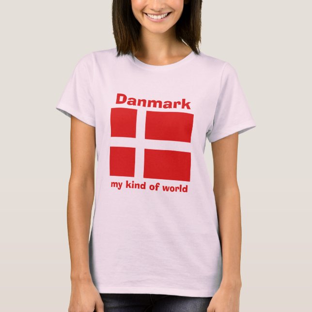 T-Shirt Drapeau + Carte + Texte Danemark (Devant)