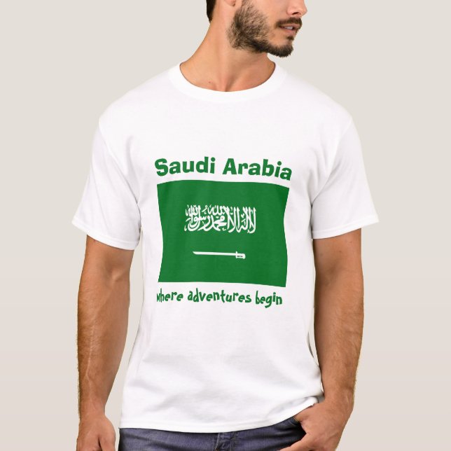 T-Shirt Drapeau + Carte + Texte d'Arabie Saoudite (Devant)