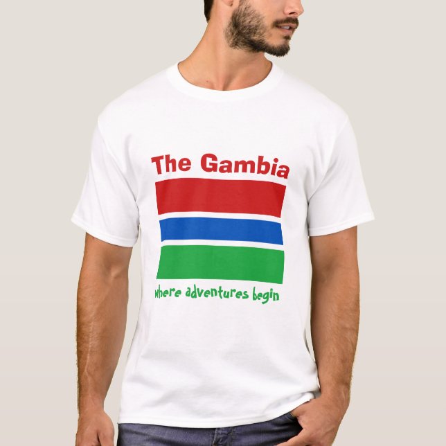 T-Shirt Drapeau + Carte + Texte de la Gambie (Devant)