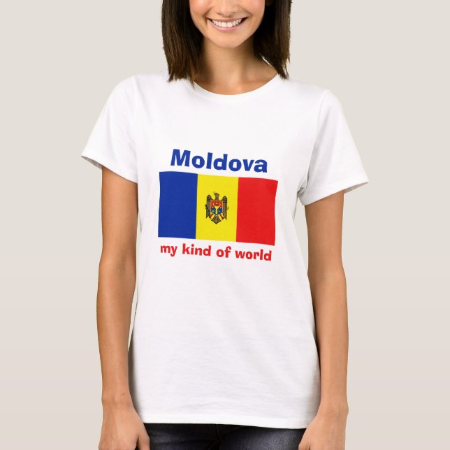 T-Shirt Drapeau + Carte + Texte de la Moldavie (Devant)