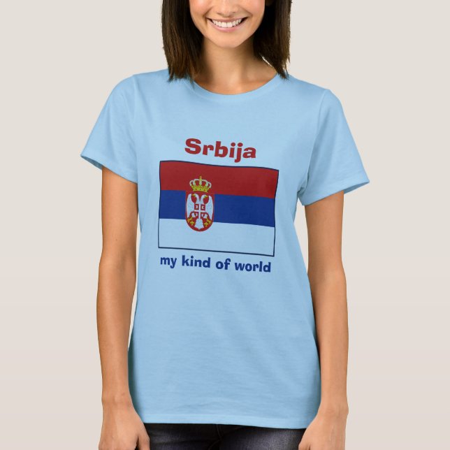 T-Shirt Drapeau + Carte + Texte de la Serbie (Devant)