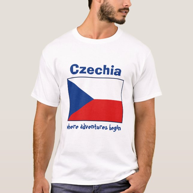 T-Shirt Drapeau + Carte + Texte de la Tchéquie (Devant)