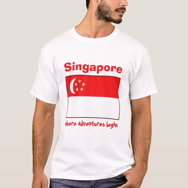 T-Shirt Drapeau + Carte + Texte de Singapour (Devant)