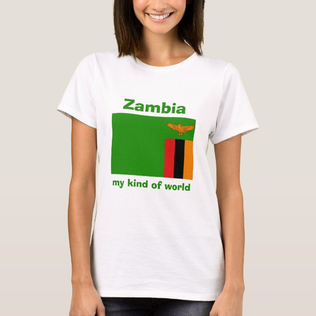 T-Shirt Drapeau + Carte + Texte de Zambie (Devant)