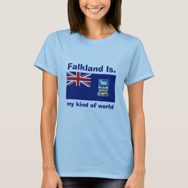 T-Shirt Drapeau + Carte + Texte des Îles Malouines (Devant)