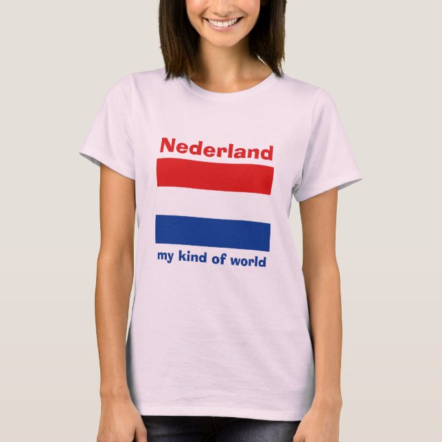 T-Shirt Drapeau + Carte + Texte des Pays-Bas (Devant)