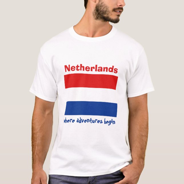 T-Shirt Drapeau + Carte + Texte des Pays-Bas (Devant)