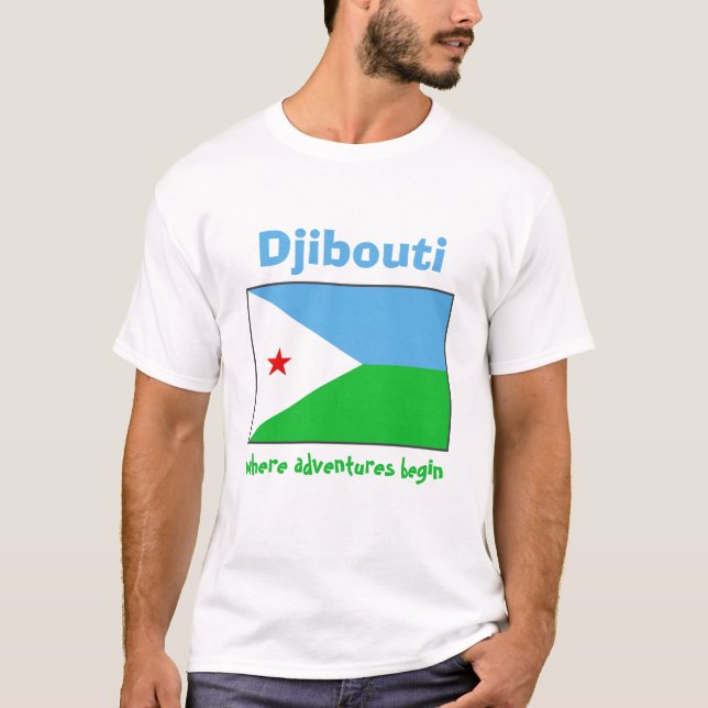 T-Shirt Drapeau + Carte + Texte Djibouti (Devant)