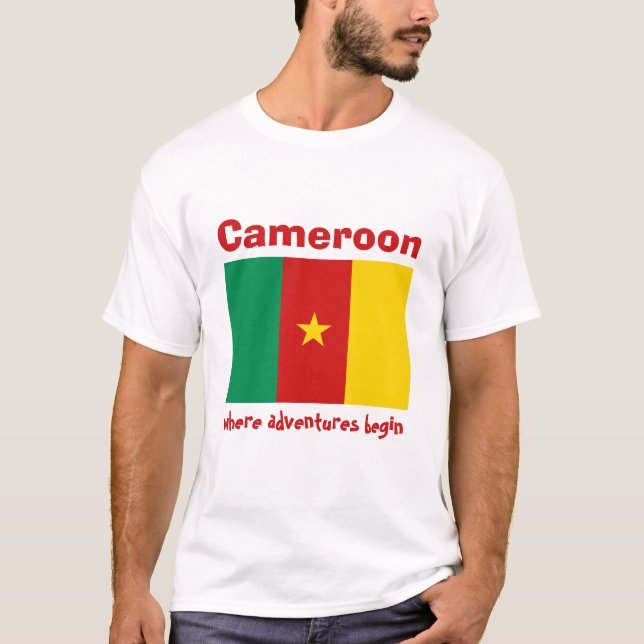 T-Shirt Drapeau + Carte + Texte du Cameroun (Devant)