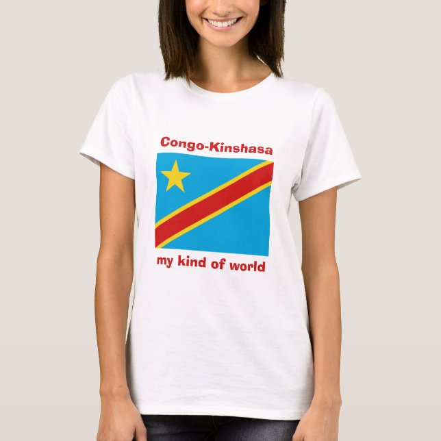 T-Shirt Drapeau + Carte + Texte du Congo-Kinshasa (Devant)