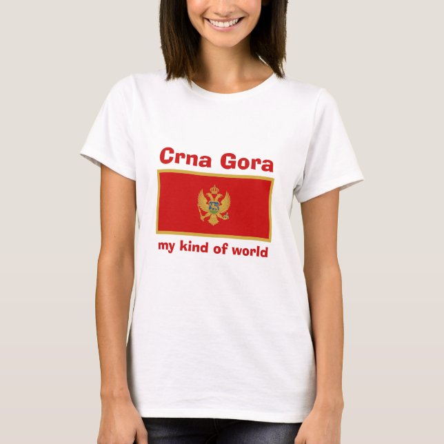 T-Shirt Drapeau + Carte + Texte du Monténégro (Devant)