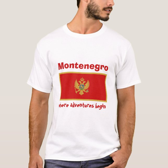T-Shirt Drapeau + Carte + Texte du Monténégro (Devant)