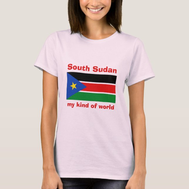 T-Shirt Drapeau-Carte-Texte du Soudan du Sud (Devant)