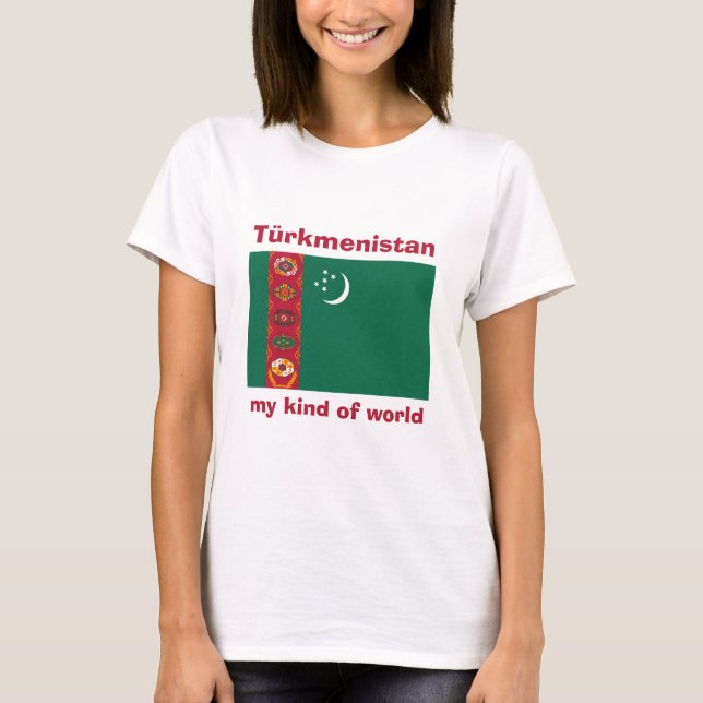 T-shirt Drapeau + Carte + Texte du Turkménistan (Devant)