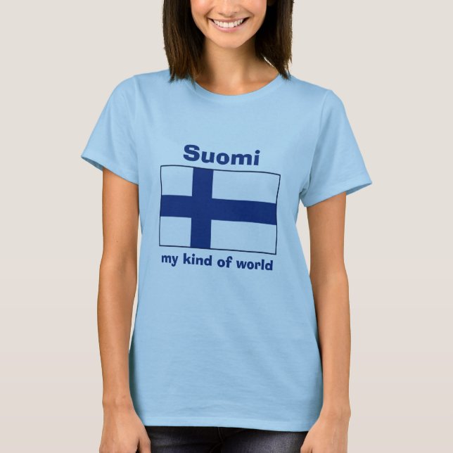 T-Shirt Drapeau + Carte + Texte Finlande (Devant)