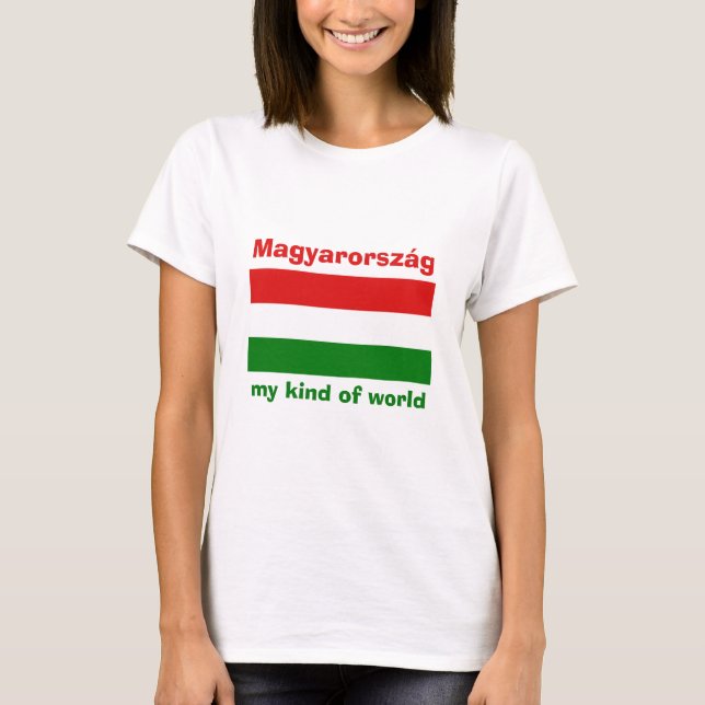 T-Shirt Drapeau + Carte + Texte Hongrie (Devant)