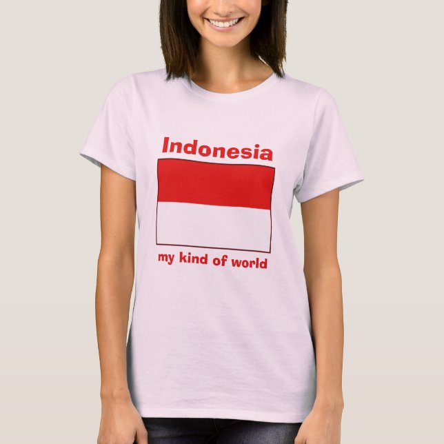 T-Shirt Drapeau + Carte + Texte Indonésie (Devant)