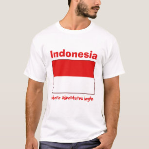 T-Shirt Drapeau + Carte + Texte Indonésie