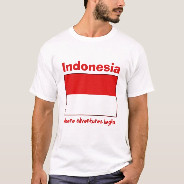 T-Shirt Drapeau + Carte + Texte Indonésie (Devant)