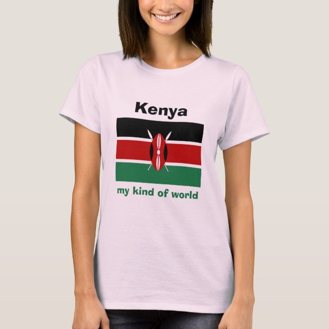 T-Shirt Drapeau + Carte + Texte Kenya (Devant)