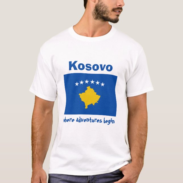 T-Shirt Drapeau + Carte + Texte Kosovo (Devant)