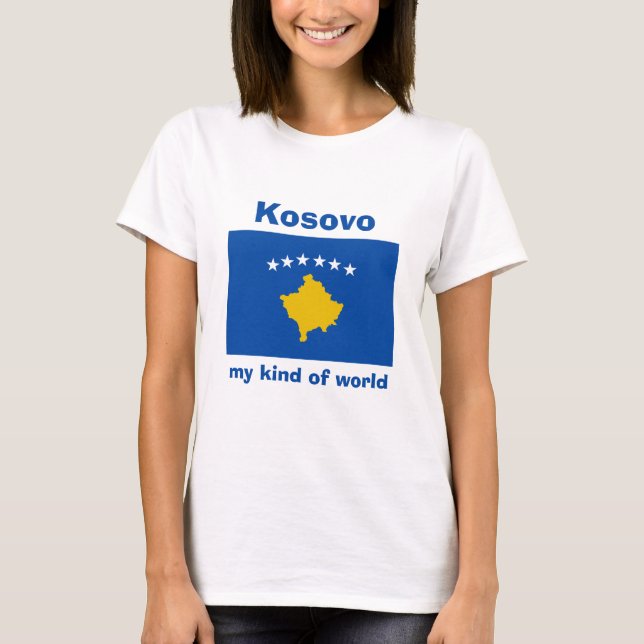 T-Shirt Drapeau + Carte + Texte Kosovo (Devant)