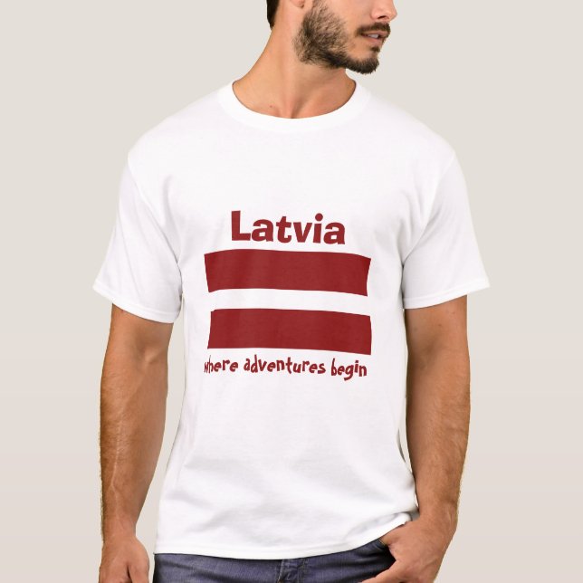 T-Shirt Drapeau+Carte+Texte Lettonie (Devant)