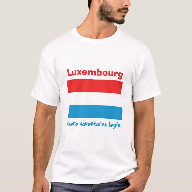 T-Shirt Drapeau + Carte + Texte Luxembourg (Devant)