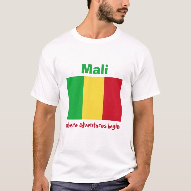 T-Shirt Drapeau + Carte + Texte Mali (Devant)